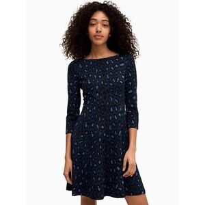 Kate Spade Dress 2 Blue Leopard Mini Broome Street Ponte Fit & Flare Knit Mini